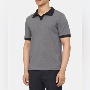 Theory Men's Gray Micro-Stripe Polo with Black Trim